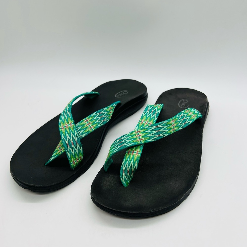 Chaco Green and Black Women's Toe Thong Sandals Size 10